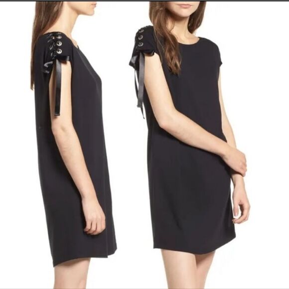 Sincerely Jules Black Grommet Lace Up Mini Shift Dress Size Small - Picture 1 of 9
